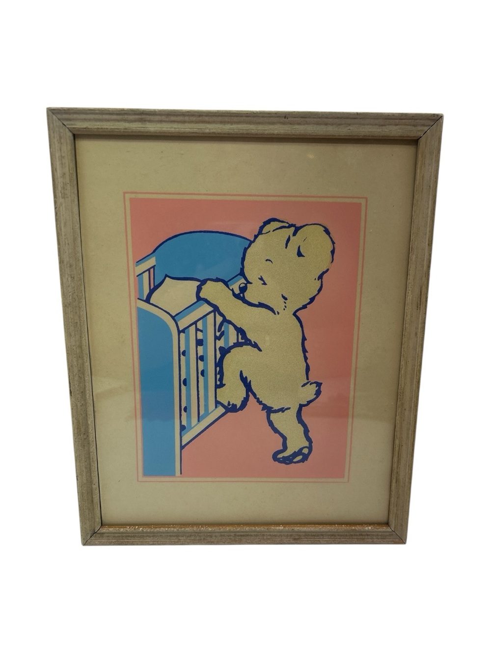 Vintage Glow In The Dark Magic Picture Teddy Bear Climbing Crib Nursery Wall Art